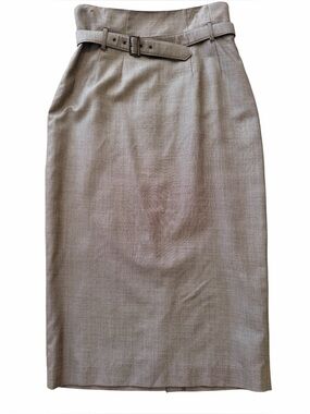 Emanuel Brown Classic High-Waist Taupe Pencil Skirt with Belt 10